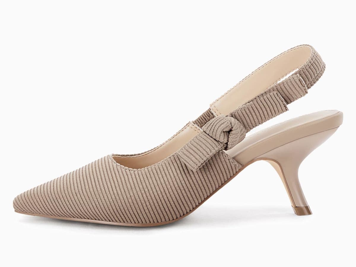 Coutgo Womens Slingback Kitten Heels Closed Pointed Toe Bowknot Knitted Slip On Work Pumps Dress Shoes, Light Coffee, 9 thumbnail 4