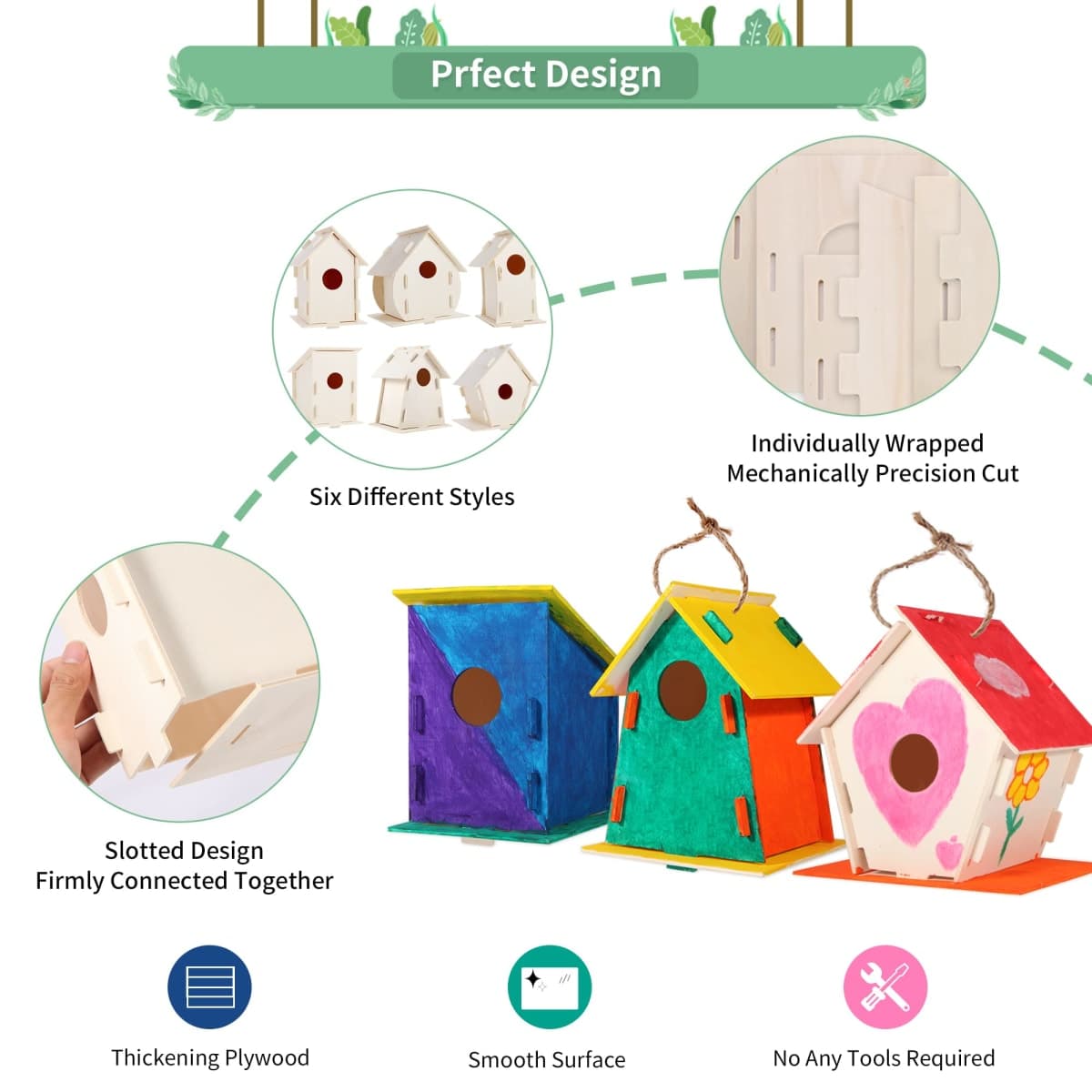ILHSTY 18 Pack Large Paintable DIY Wooden Bird Houses Kits for Kids, Kids Crafts Wood Houses for Crafts Class Parties Birthday, DIY Crafts and Art Birdhouse Kits for Children to Build and Design（18） thumbnail 4