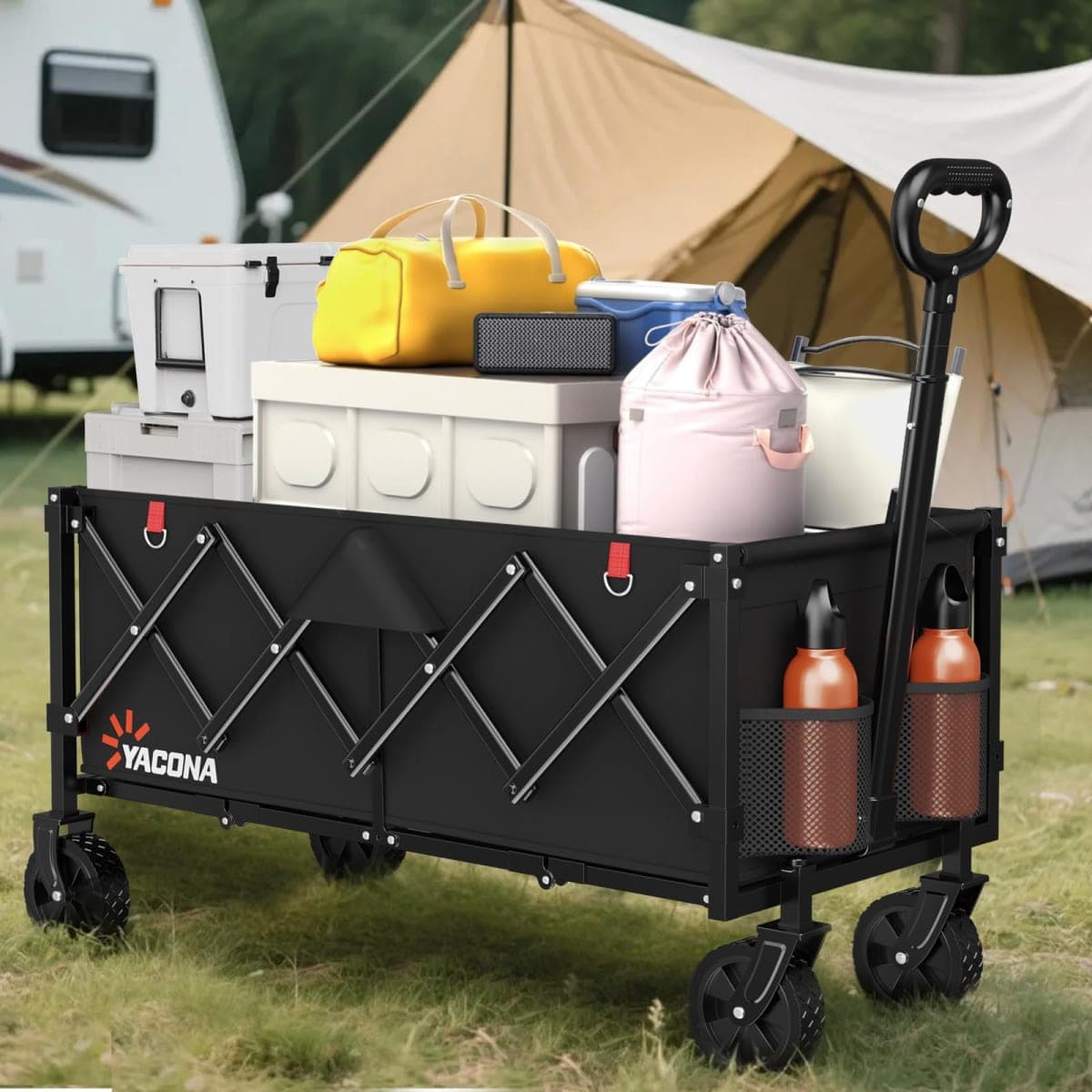 35" L Extra Long Wagons Carts Foldable, 360LBS Beach Wagon with Wheels thumbnail 5