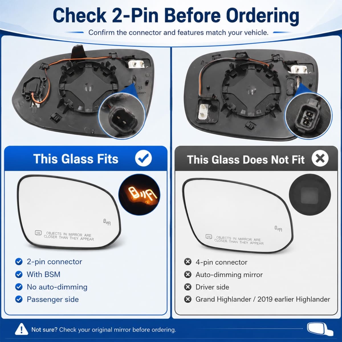 GXARTS Right Passenger Side Mirror Glass Heat Blind Spot Compatible With Toyota Highlander 2020 2021 2022 2023 2024 thumbnail 3