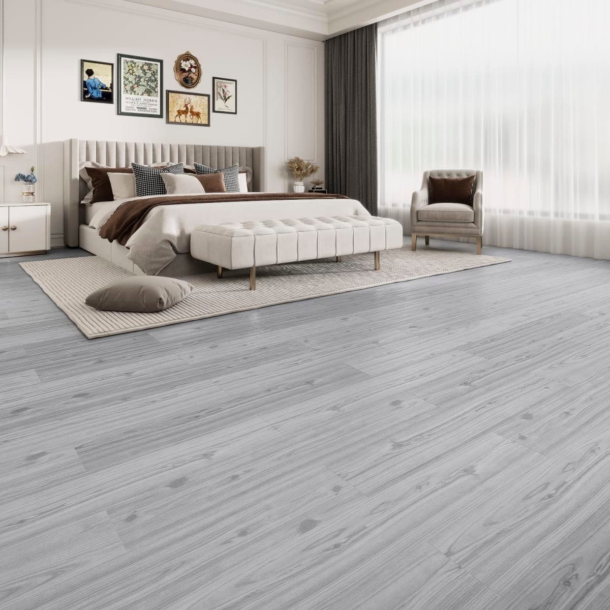 ZRTJ 54 Sq. Ft Vinyl Floor Tiles Peel and Stick, Waterproof Self Adhesive Flooring Planks, No Residue, Easy Installation for Kitchen, Living Room, Shops, Pine Wood Pattern, 36-Pack, Nature Gray thumbnail 2