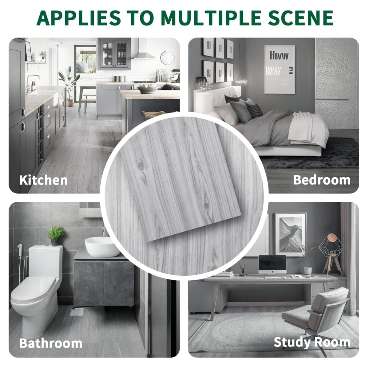 ZRTJ 54 Sq. Ft Vinyl Floor Tiles Peel and Stick, Waterproof Self Adhesive Flooring Planks, No Residue, Easy Installation for Kitchen, Living Room, Shops, Pine Wood Pattern, 36-Pack, Nature Gray thumbnail 5