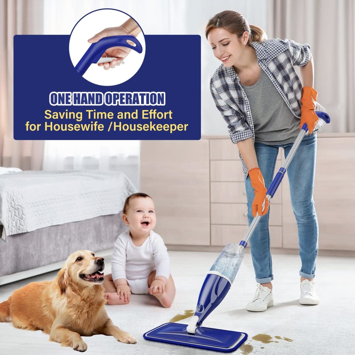 EXEGO Spray Wet Mops with 3X Washable Reusable Pads for Floors Cleaning thumbnail 2