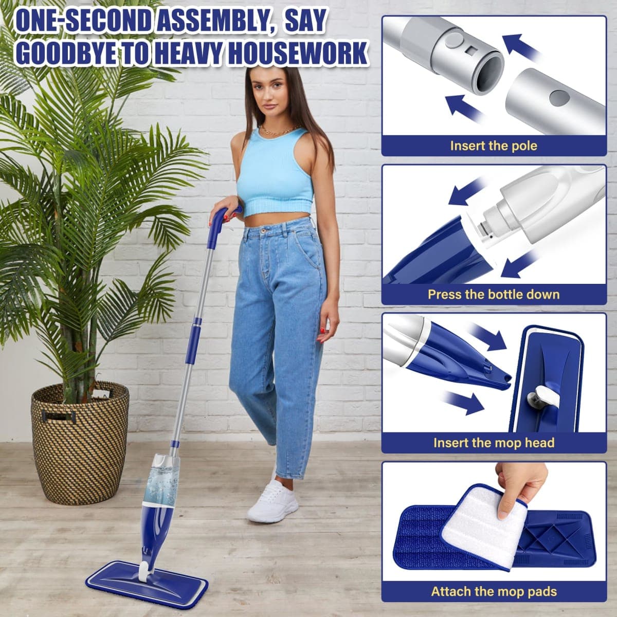 EXEGO Spray Wet Mops with 3X Washable Reusable Pads for Floors Cleaning thumbnail 4