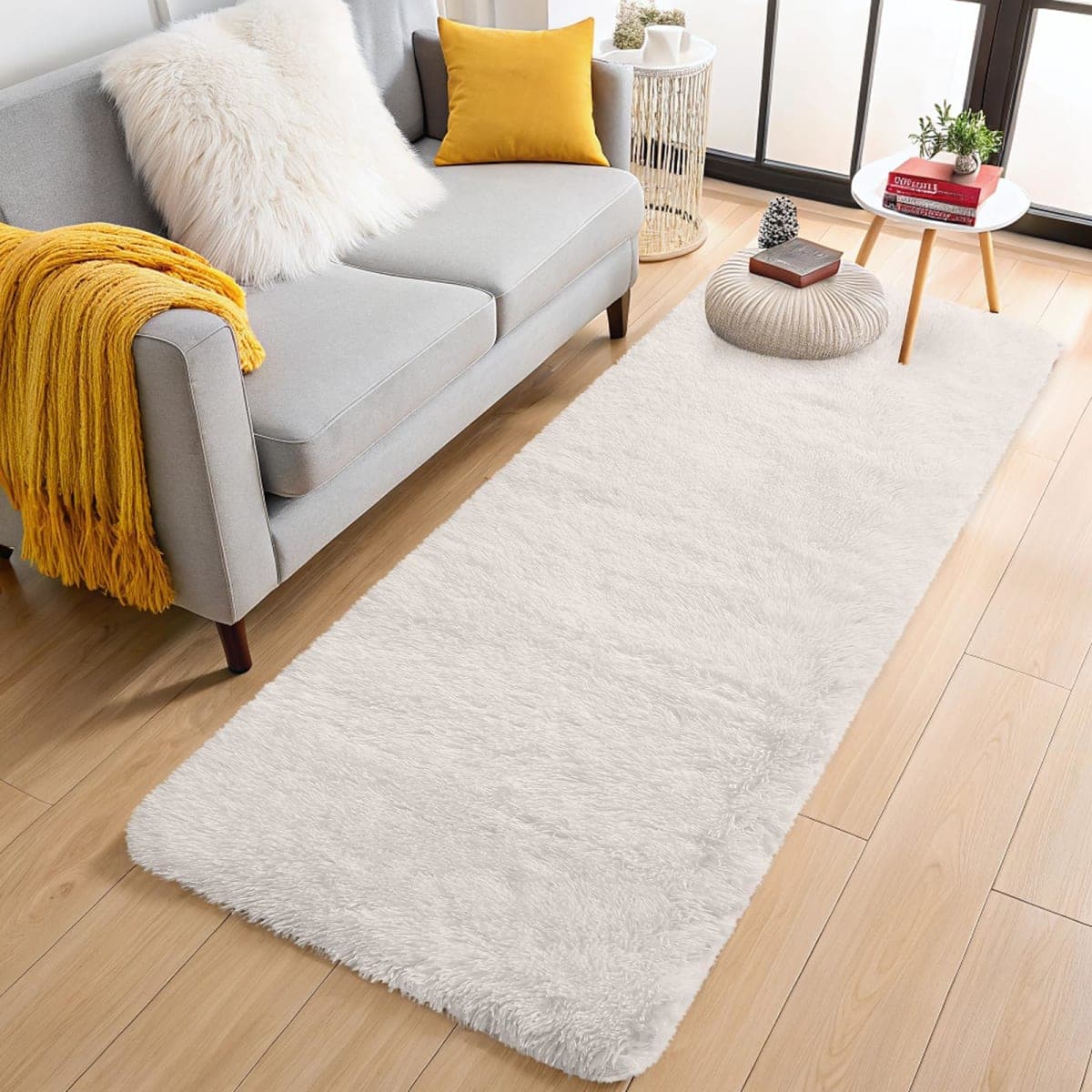 OLANLY 3x8 Machine Washable Runner Rugs for Hallway, Soft Fluffy Shaggy Bedside Rugs for Bedroom, Living Room, Indoor Floor Carpet for Kids Girls and Boys, Nursery Rooms, Home Decor Aesthetic, Ivory — image 1
