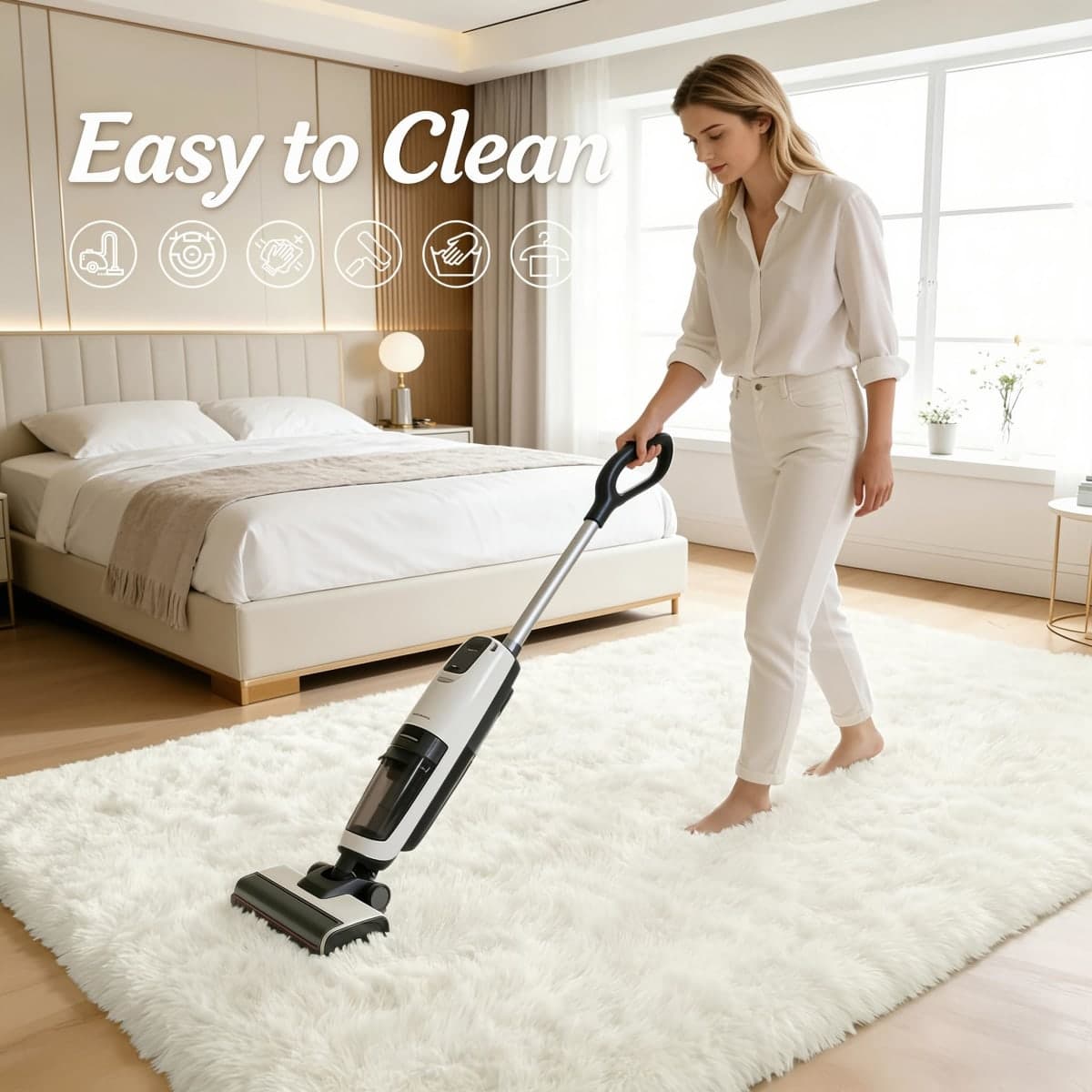 OLANLY 3x8 Machine Washable Runner Rugs for Hallway, Soft Fluffy Shaggy Bedside Rugs for Bedroom, Living Room, Indoor Floor Carpet for Kids Girls and Boys, Nursery Rooms, Home Decor Aesthetic, Ivory thumbnail 5