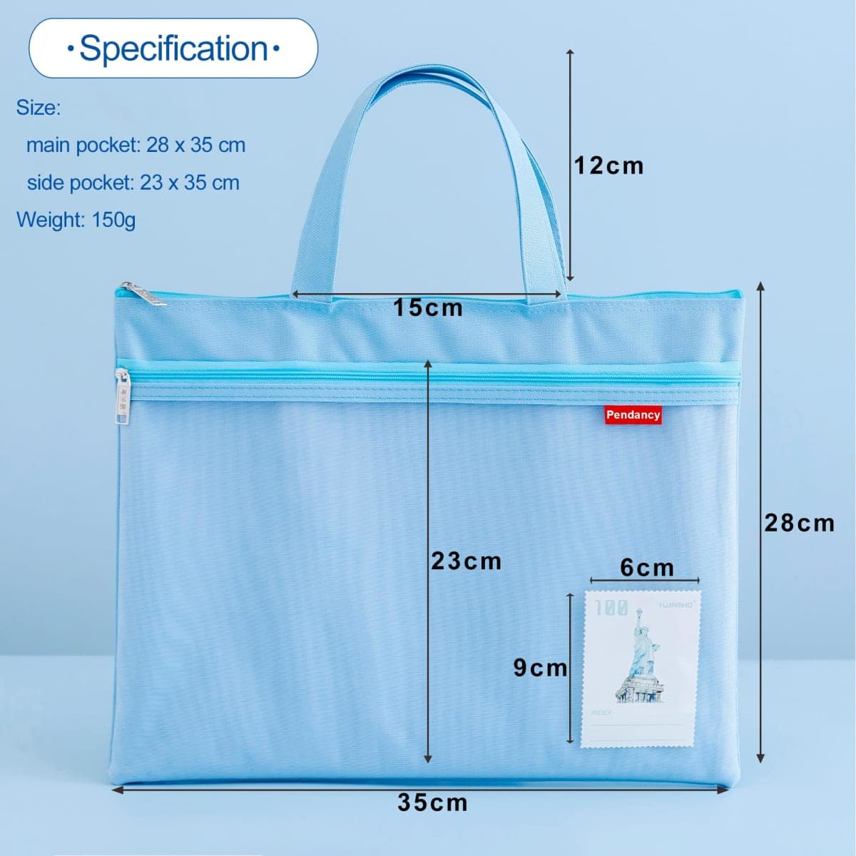 Pendancy 2 Pack A4 Document Bags, Mesh Zipper Pouches, Blue/Pink thumbnail 2