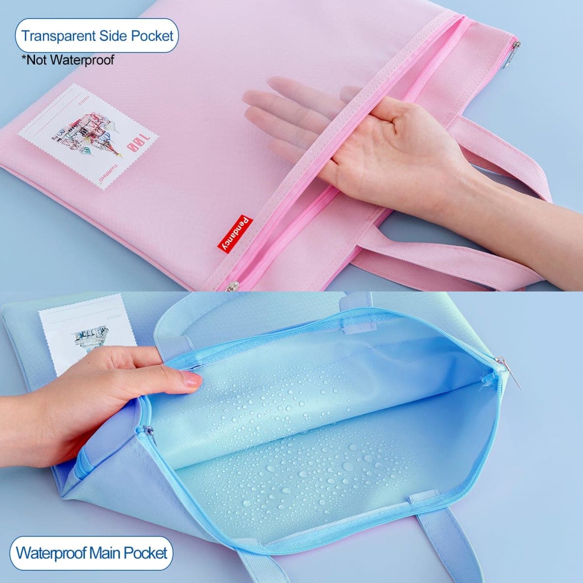 Pendancy 2 Pack A4 Document Bags, Mesh Zipper Pouches, Blue/Pink thumbnail 3
