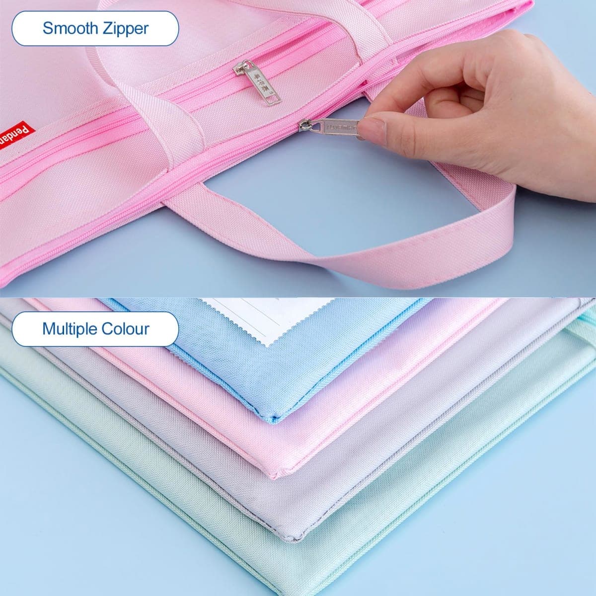 Pendancy 2 Pack A4 Document Bags, Mesh Zipper Pouches, Blue/Pink thumbnail 4