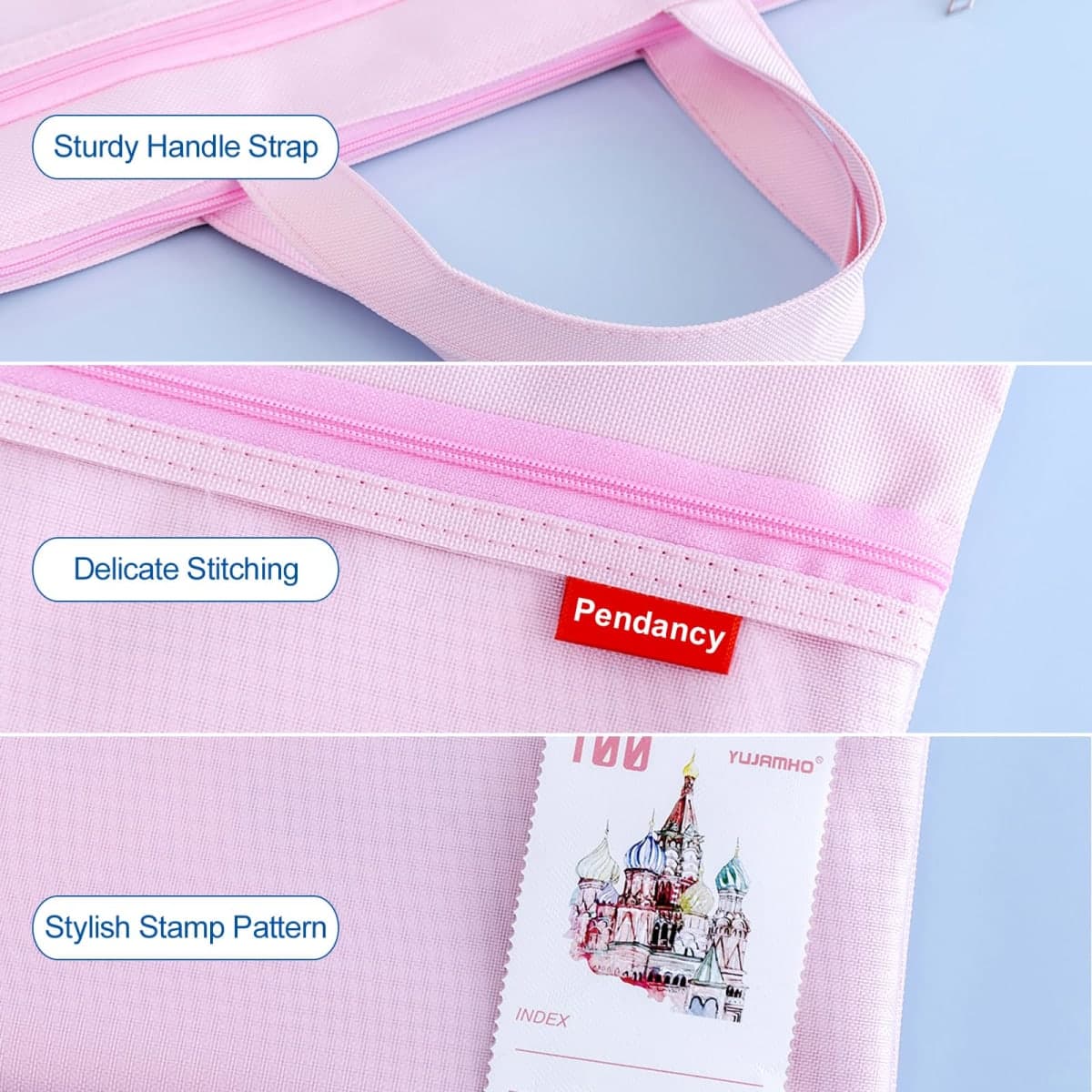 Pendancy 2 Pack A4 Document Bags, Mesh Zipper Pouches, Blue/Pink thumbnail 5