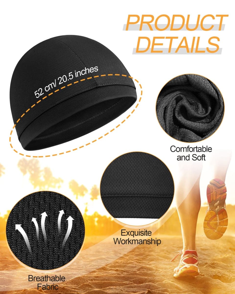 Jeere 9 Pcs Cooling Skull Cap Camo Liner Sweat Wicking Lightweight Cycling Cap Running Head hat for Men Women(Black Style) thumbnail 2