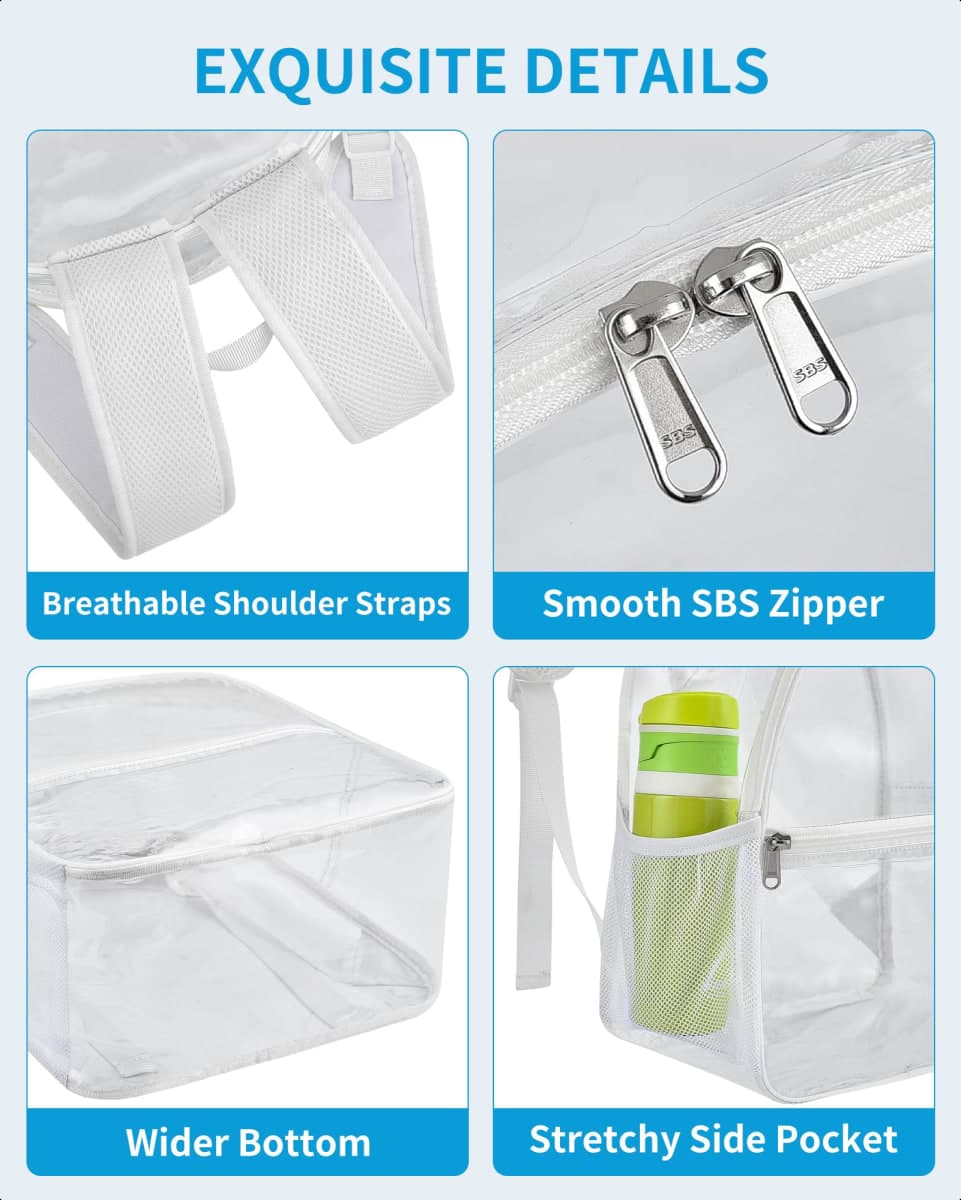 Paxiland Clear Backpack Stadium Approved, 12x10.5x6 Inches Clear School Bag, White, 12x10.5x6 inches, Backpacks thumbnail 3