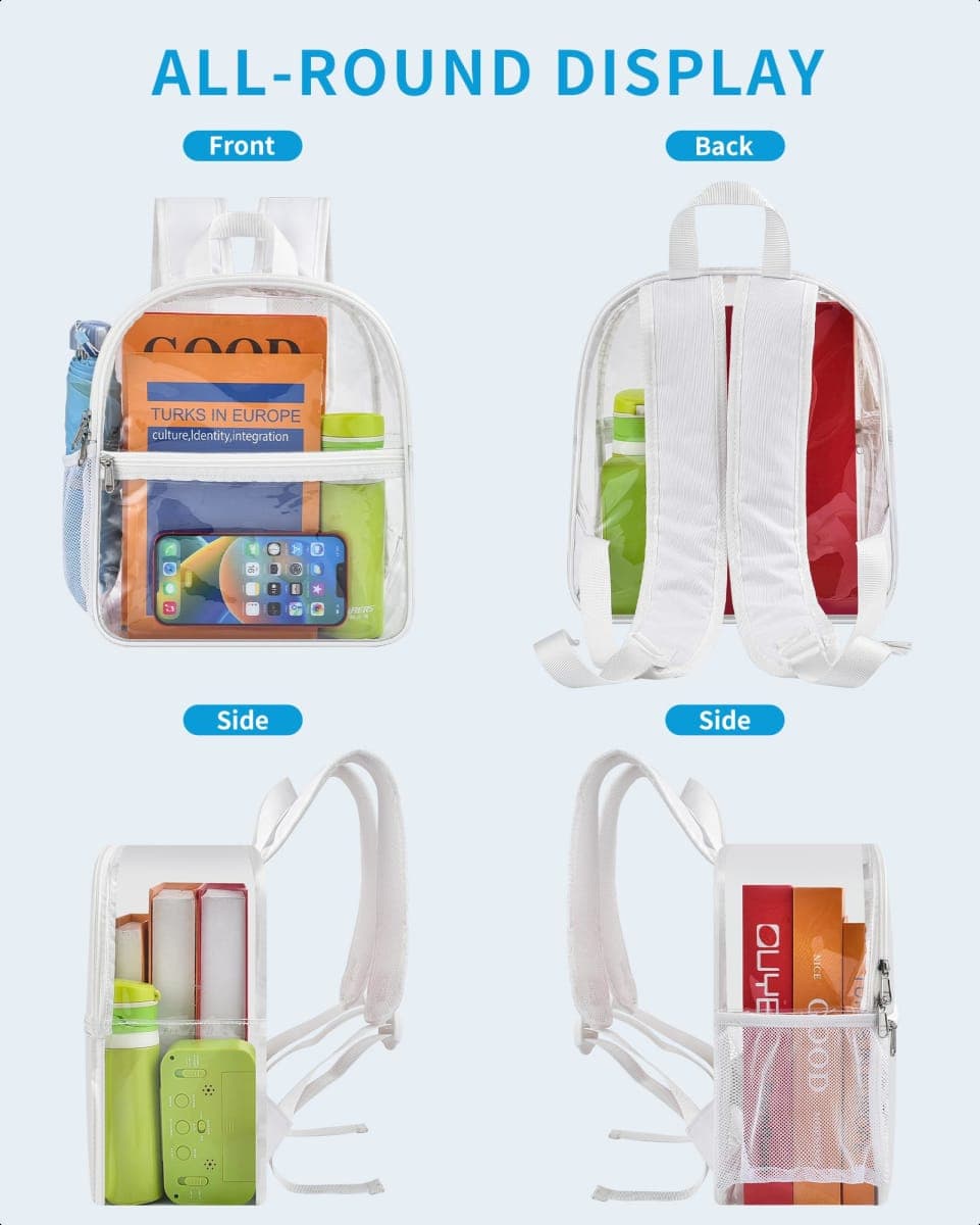 Paxiland Clear Backpack Stadium Approved, 12x10.5x6 Inches Clear School Bag, White, 12x10.5x6 inches, Backpacks thumbnail 5