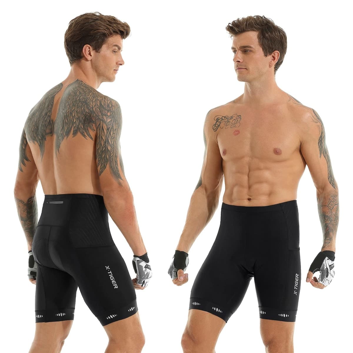 X-TIGER Men's Cycling Shorts with Back Pocket,5D Gel Padded Bike Shorts for Men,Mountain Road Biking Riding Half Pants Tights, A-black(2side Pocket), X-Large thumbnail 2