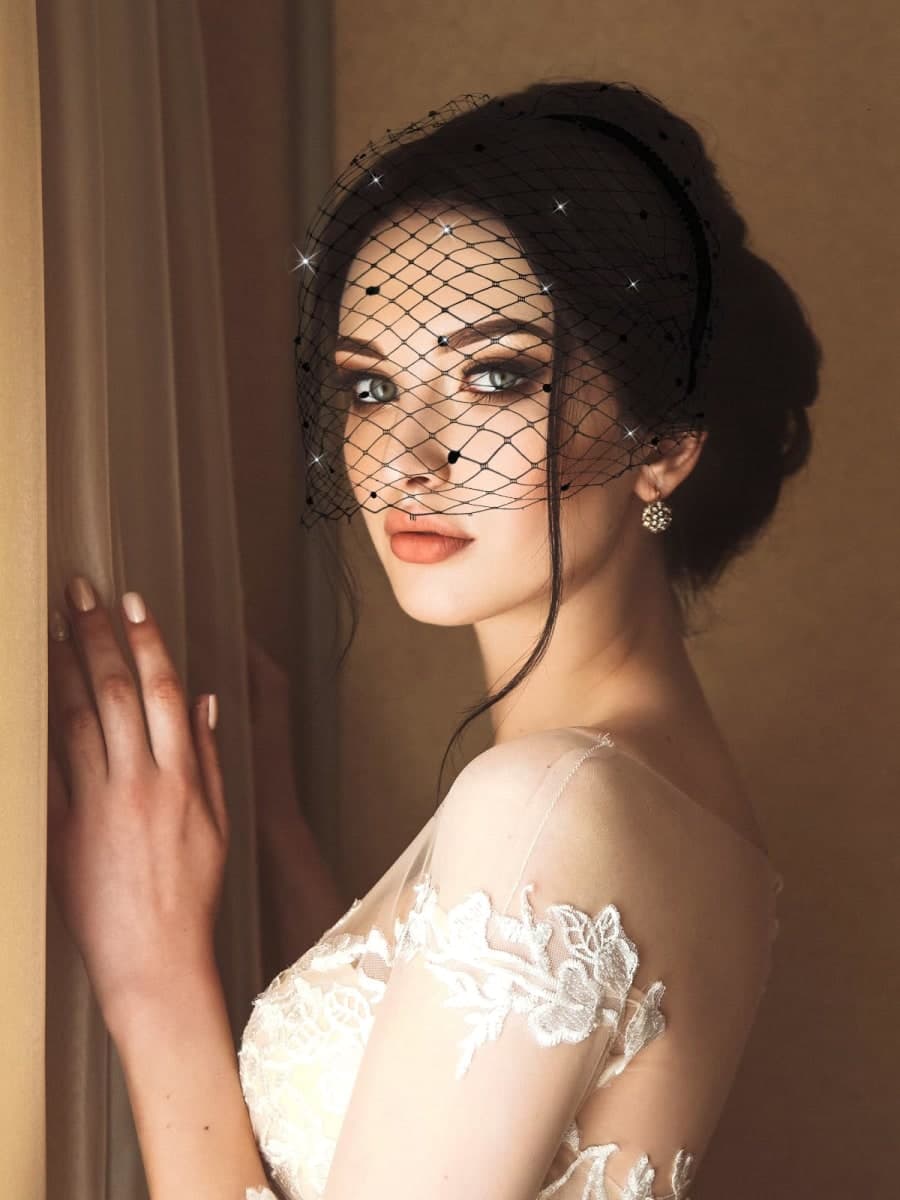 Jansun Black Veil Mesh Veil Headband 1920s Fascinator Headpiece Birdcage Veil Bridal Wedding Tea Party Fascinator Veil for Women Girl thumbnail 2