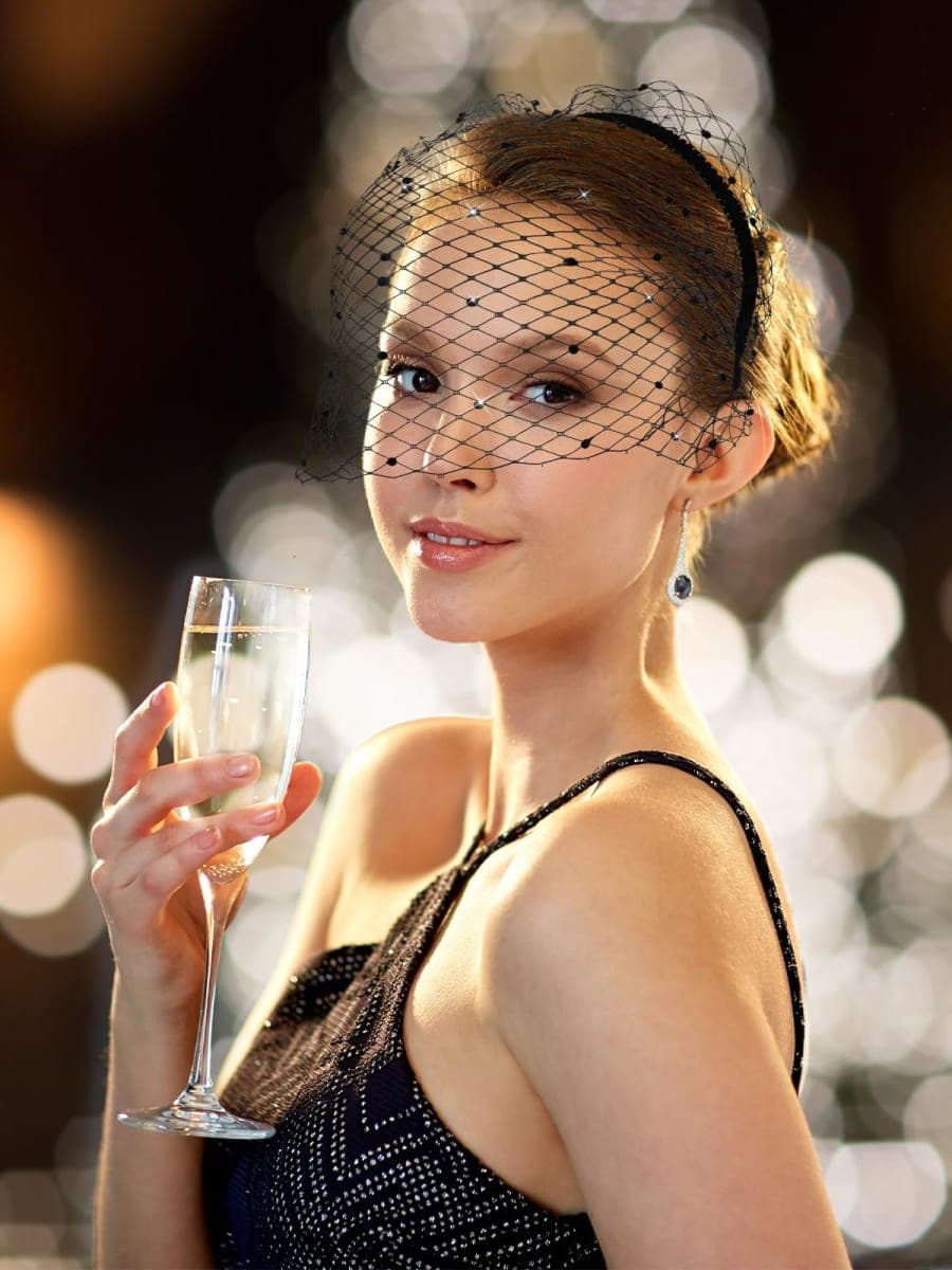 Jansun Black Veil Mesh Veil Headband 1920s Fascinator Headpiece Birdcage Veil Bridal Wedding Tea Party Fascinator Veil for Women Girl thumbnail 4