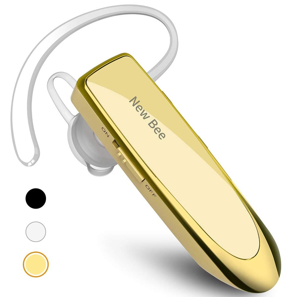 New Bee Bluetooth Earpiece V5.0 Wireless Handsfree Headset with Microphone 24 Hrs Driving Headset 60 Days Standby Time for iPhone Android Samsung Laptop Trucker Driver (Gold) — image 1