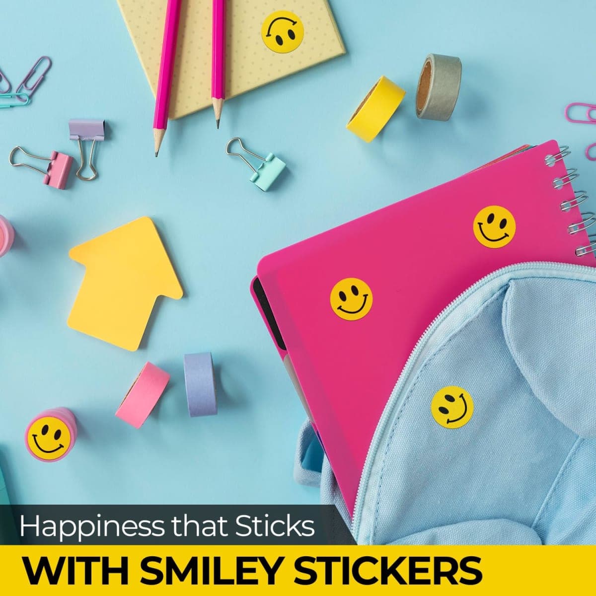 Stickerjet Happy Face Smile Stickers, 2"X2", Roll of 500 Self-Adhesive Labels Perfect for Crafts, Labeling, Decorations, and Parties. Bright, Fun, and Easy to Use thumbnail 2