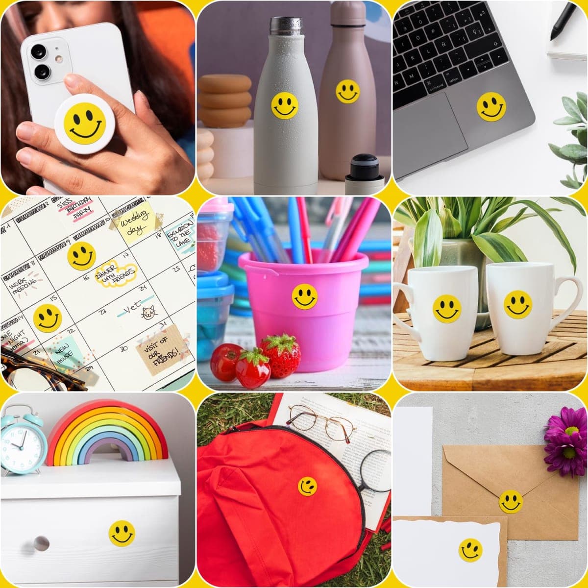 Stickerjet Happy Face Smile Stickers, 2"X2", Roll of 500 Self-Adhesive Labels Perfect for Crafts, Labeling, Decorations, and Parties. Bright, Fun, and Easy to Use thumbnail 3