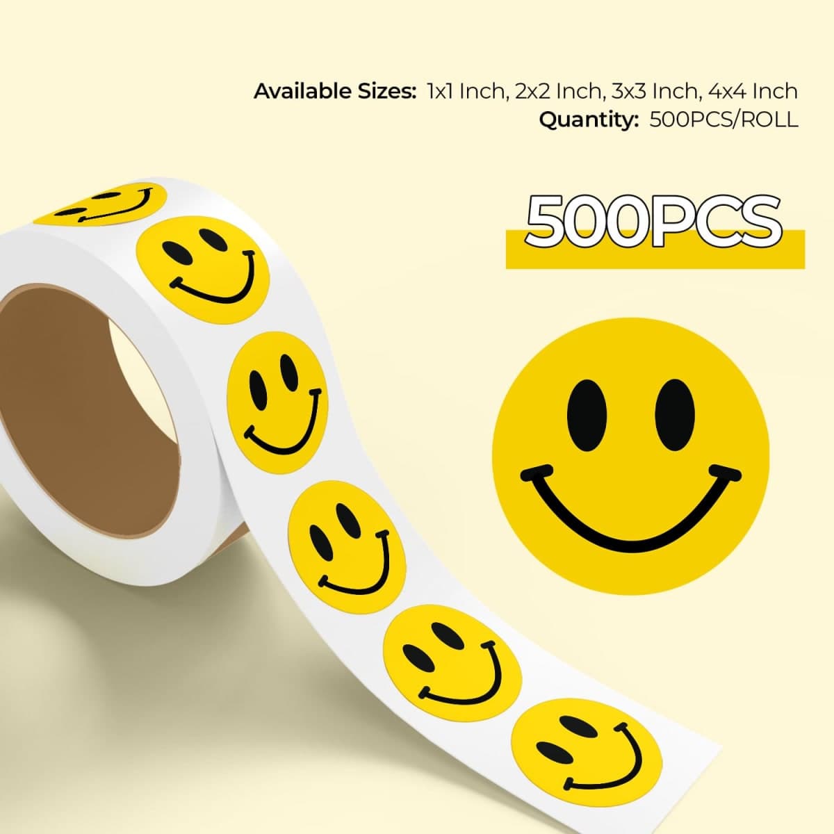 Stickerjet Happy Face Smile Stickers, 2"X2", Roll of 500 Self-Adhesive Labels Perfect for Crafts, Labeling, Decorations, and Parties. Bright, Fun, and Easy to Use thumbnail 4