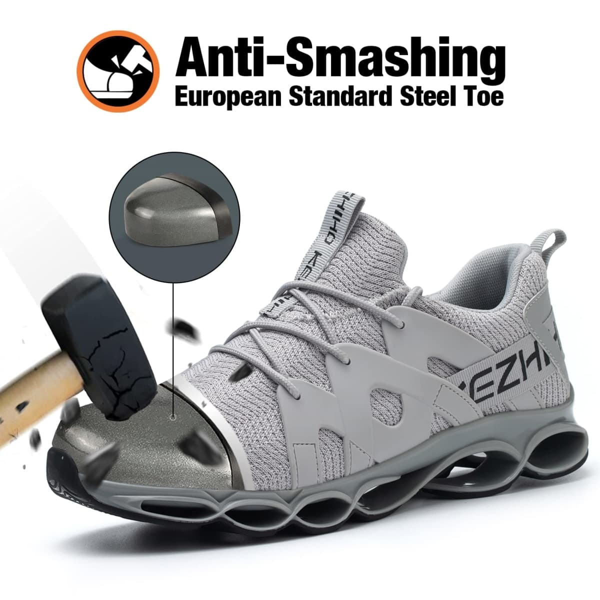 Kezhiho Steel Toe Shoes for Men Women Cushion Comfortable Work Shoes Lightweight Breathable Sneakers Slip Resistant Indestructible Construction Industrial Safety Shoes (KZHUS-D0200341.5) thumbnail 2
