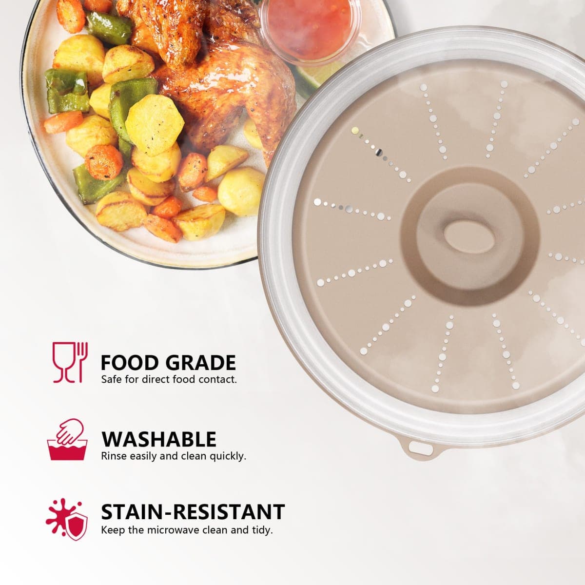WVM Microwave Splatter Cover Vented for Food with Hook Hole, Splatter Guard & Colander Kitchen Gadget for Food, Meal Prep thumbnail 3