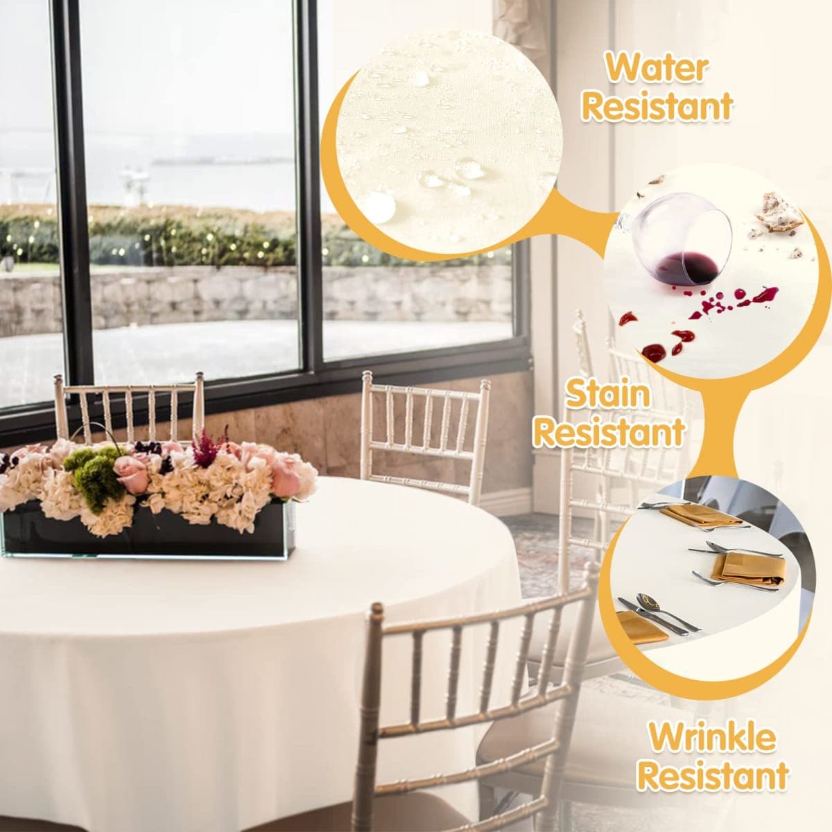 BRILLMAX 4 Pack Ivory Round Tablecloths 108 Inch - Circle Bulk Linen Polyester Fabric Washable Table Cloth Cover for Wedding Reception Banquet Birthday Party Buffet Restaurant thumbnail 3
