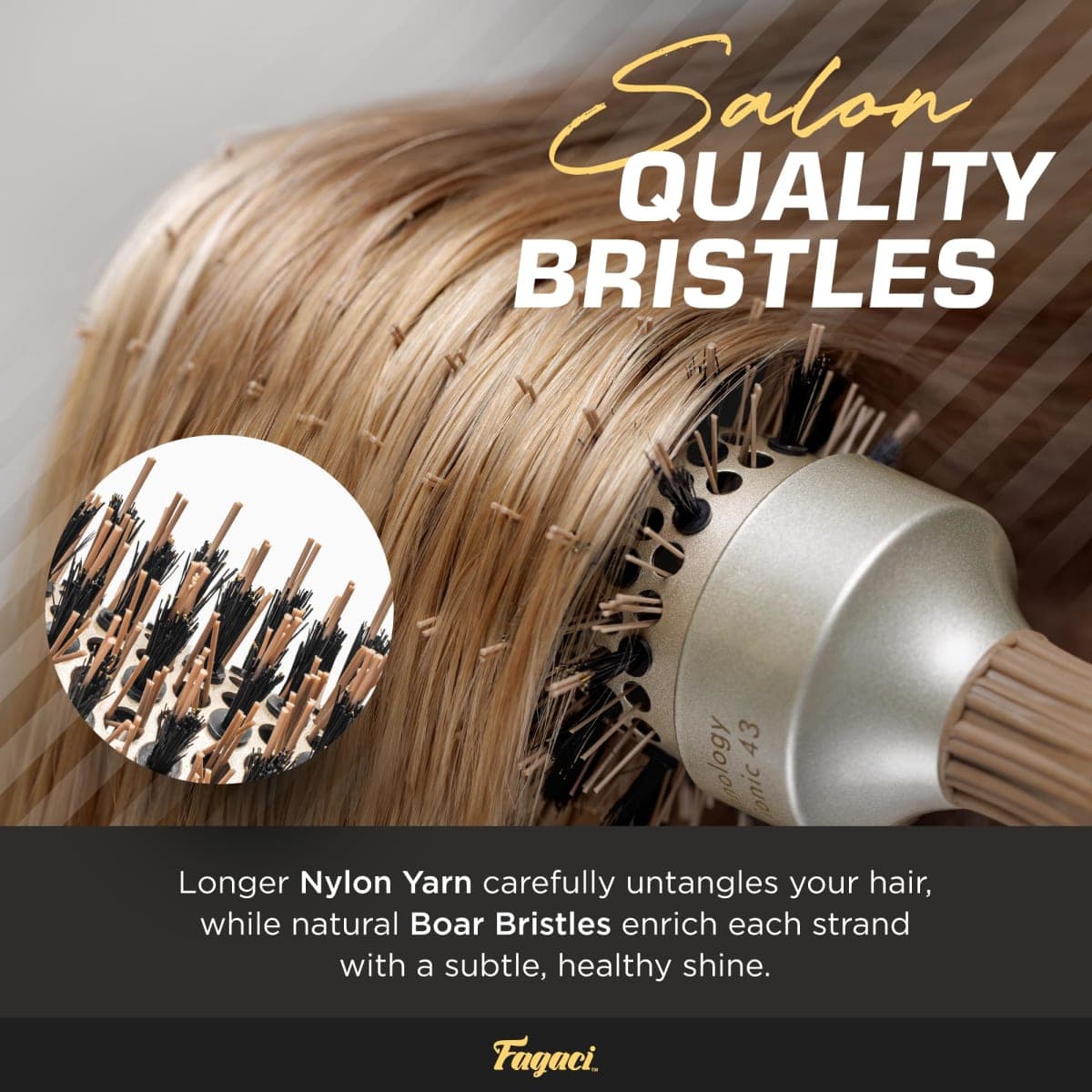 Fagaci Round Brush for Blow Drying with Natural Boar Bristle, Round Brush | Nano Technology Ceramic + Ionic for Hair Styling, Drying, Healthy Hair and Add Volume | Hair Brush + 4 Styling Clips thumbnail 3