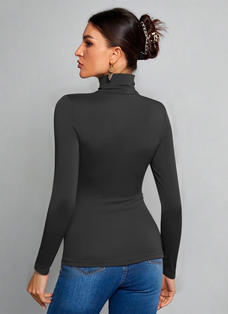 POPZONE 2 Pack Women's Turtleneck Long Sleeve Tops Mock Neck Slim Fit Shirt Basic Soft Lightweight Base Layer Undershirts, Black,white, Medium thumbnail 5