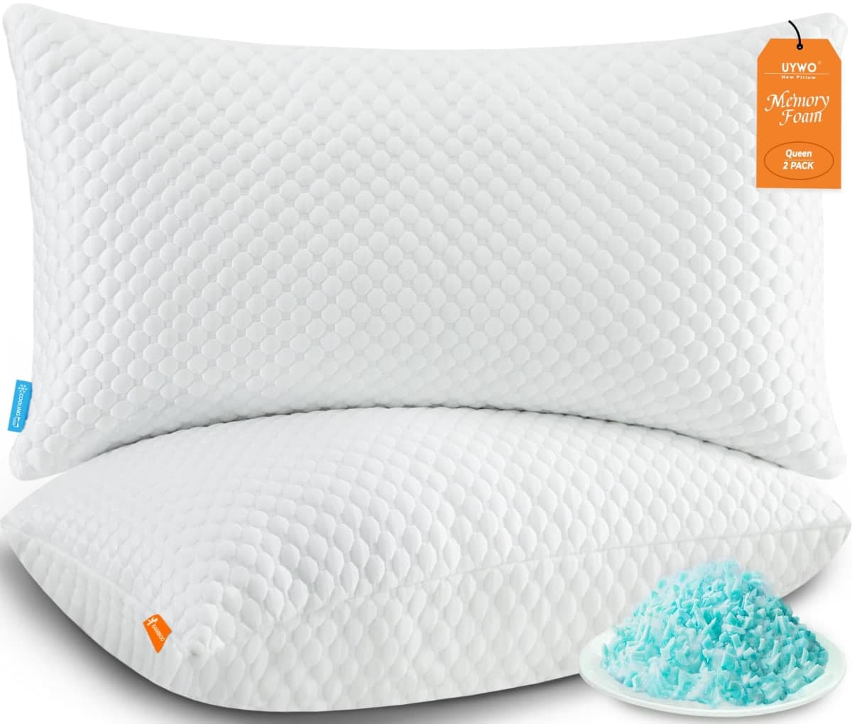 UYWO Cooling Pillows Queen Size Set of 2, Adjustable Memory Foam Pillows — image 1