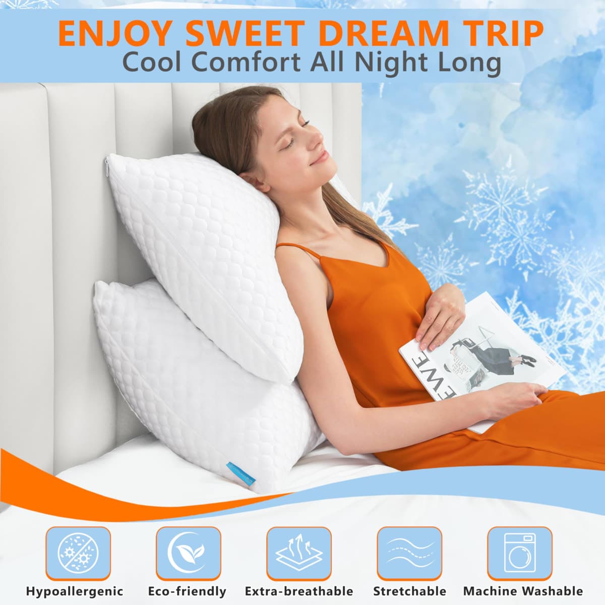 UYWO Cooling Pillows Queen Size Set of 2, Adjustable Memory Foam Pillows thumbnail 2