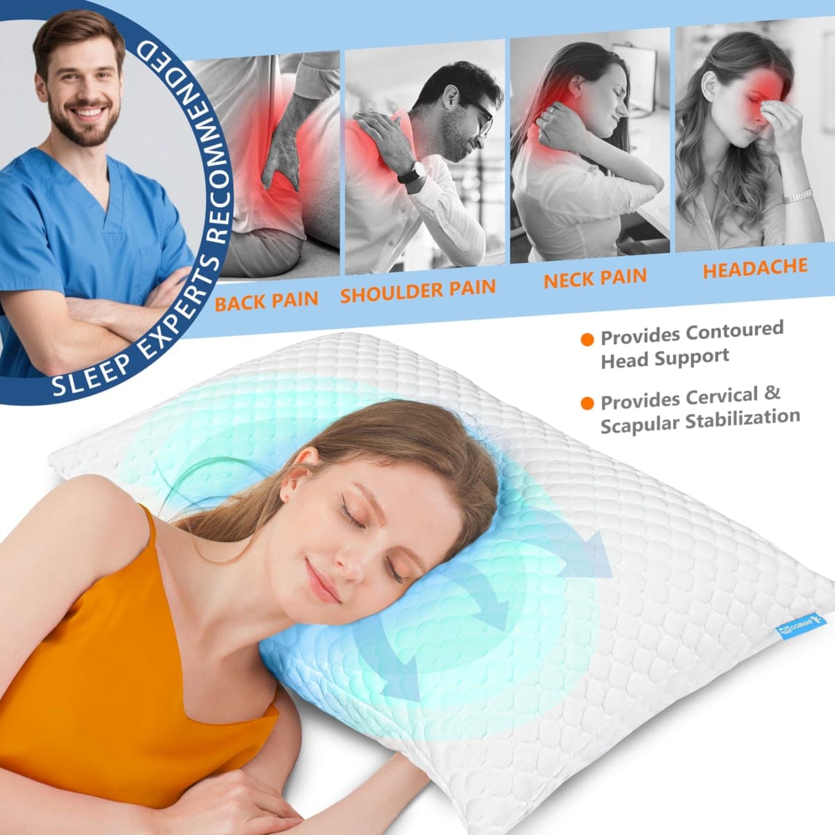 UYWO Cooling Pillows Queen Size Set of 2, Adjustable Memory Foam Pillows thumbnail 3