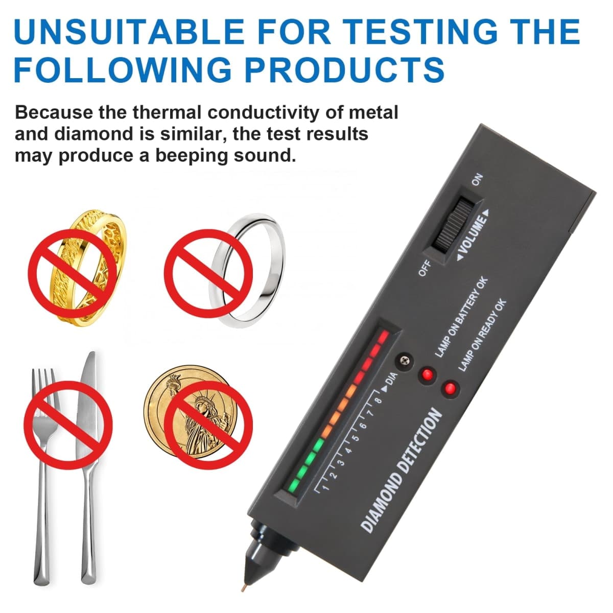 Siziviki Diamond Tester, Professional Jeweler Diamond Detector, Gemstone Identifier, Metal Detection Limitation thumbnail 4
