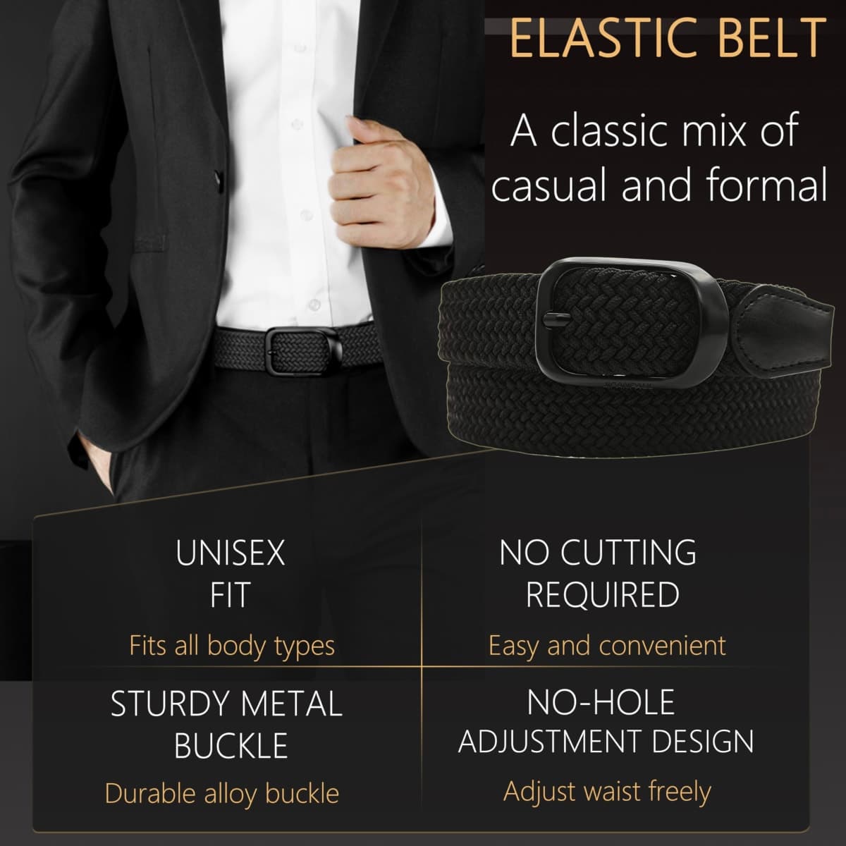 JIFANPAUL Men's Mesh Belt, Rubber Belt, Golf Belt, Women's, Students, Stretchable, Braid, Elastic Belt, Large Size, Casual, One Size, Business, Gentleman's Stretch Belt, white - silver buckle, XS thumbnail 3