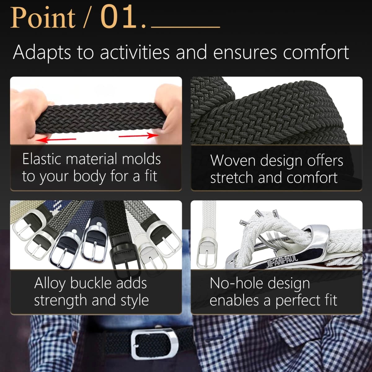 JIFANPAUL Men's Mesh Belt, Rubber Belt, Golf Belt, Women's, Students, Stretchable, Braid, Elastic Belt, Large Size, Casual, One Size, Business, Gentleman's Stretch Belt, white - silver buckle, XS thumbnail 5