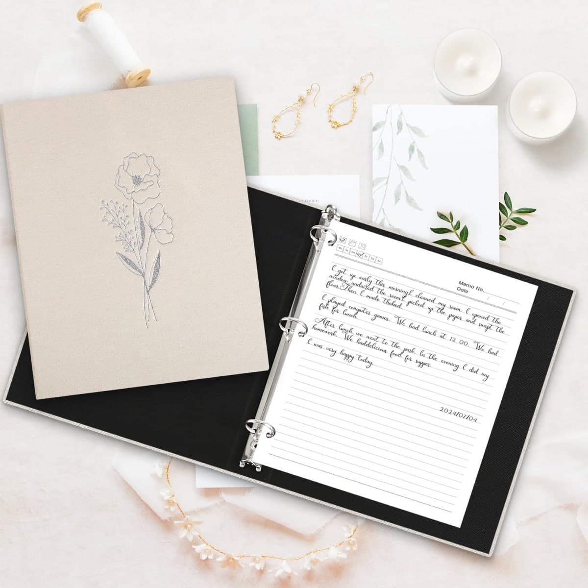 Lanpn Letter Size A4 3 Ring Binder 2 Packs, Linen Cover 1 inch Round Rings Can Holds 8.5" x 11" Paper for Office School Home Journaling Collections (Beige) thumbnail 4