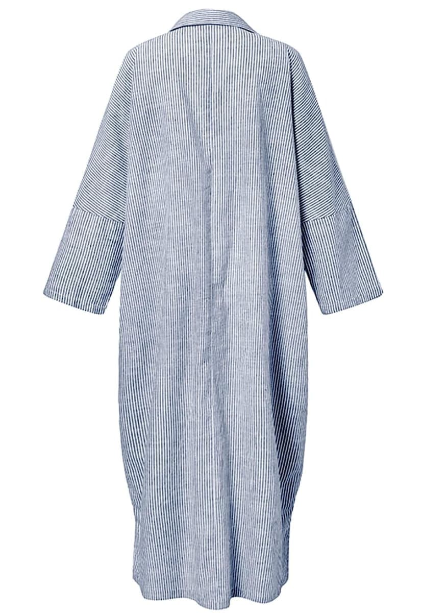 chouyatou Women's Casual Long Sleeve Button Down Loose Striped Cotton Maxi Shirt Dress, Blue, 3X-Large thumbnail 4
