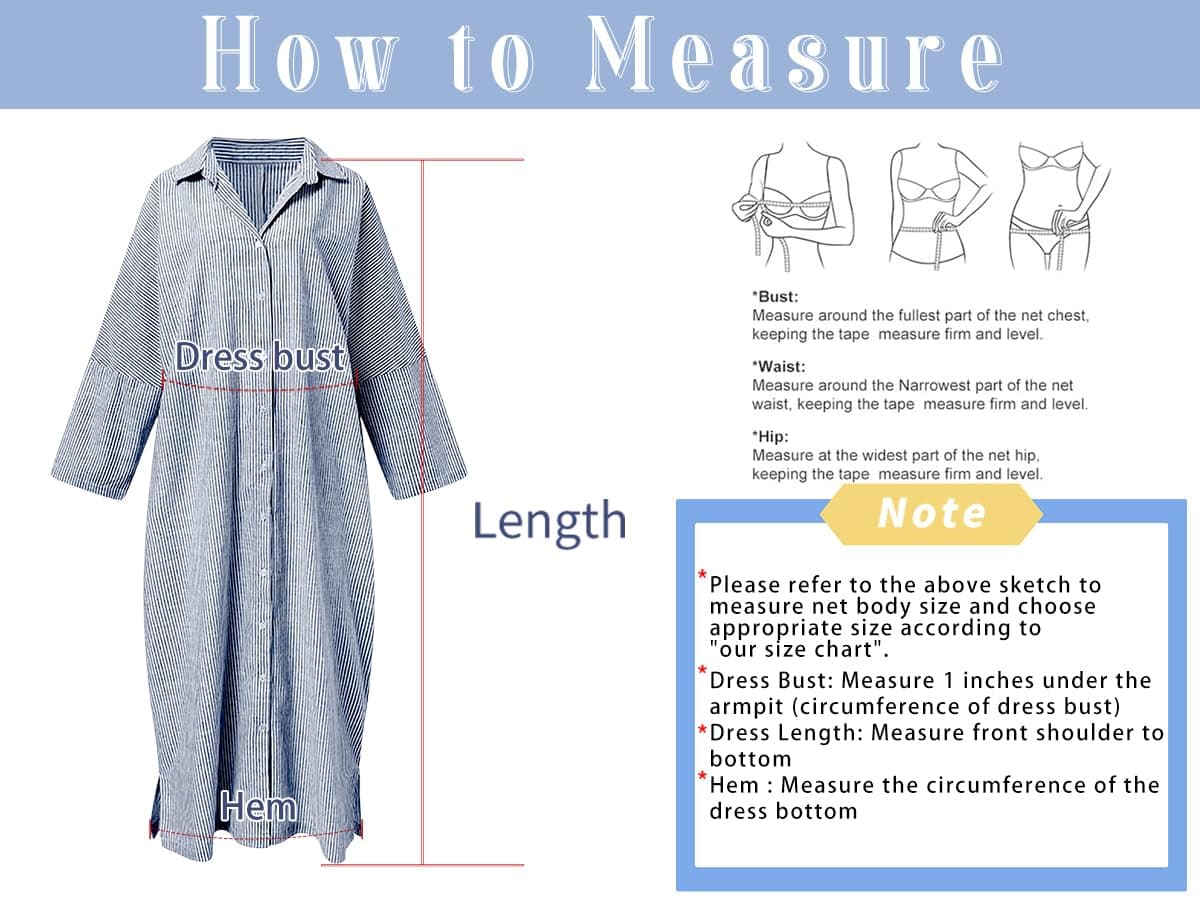 chouyatou Women's Casual Long Sleeve Button Down Loose Striped Cotton Maxi Shirt Dress, Blue, 3X-Large thumbnail 5