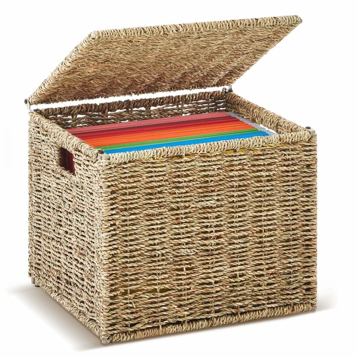 Seagrass File Box Organizer with Lid File Basket for Hanging Folders — image 1