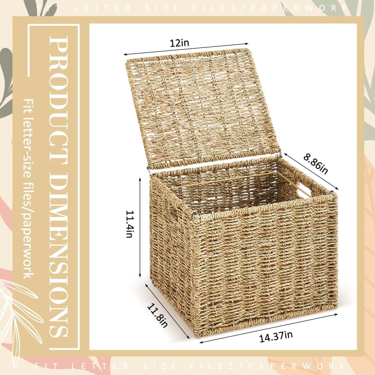 Seagrass File Box Organizer with Lid File Basket for Hanging Folders thumbnail 2