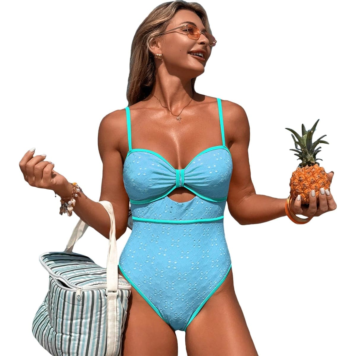 One Piece Boho Swimsuits for Women High Waisted Tummy Control Cutout Vintage Swimsuit Bathing Suit, Vintage Blue, Large — image 1