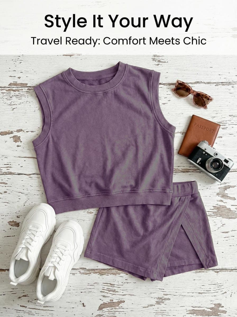 KevaMolly Women 2pc Mineral Wash Athletic Lounge Tank Skirt Set, Dark Purple, Small thumbnail 4