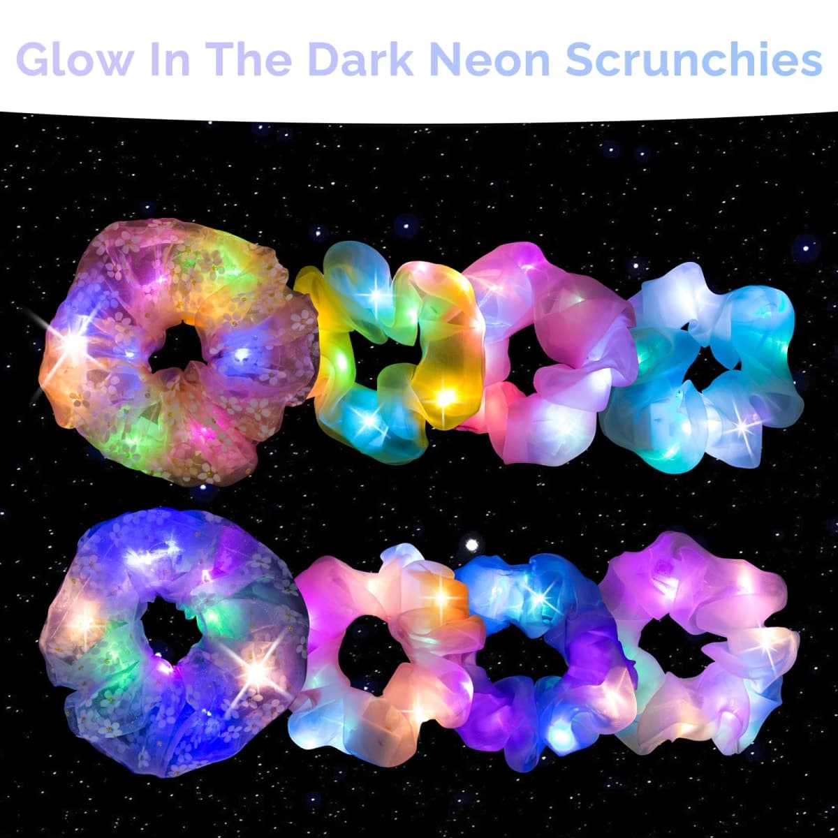 8 Pcs LED Scrunchies for Women - Scrunchy, Light Up Scrunchies for Girls, Colorful Yarn Hair Tie Multi Light Modes, Glow in the Dark Hair Accessories for Christmas Rave Party (#01) thumbnail 3