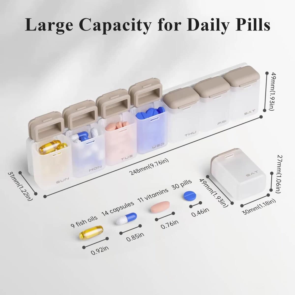 Weekly Pill Organizer Magnetic, Removable Pill Box 7 Day 1 Time a Day, Large Pill Case Travel, Week Once Daily Medication Dispenser (Transparent+Gray Cover) thumbnail 2