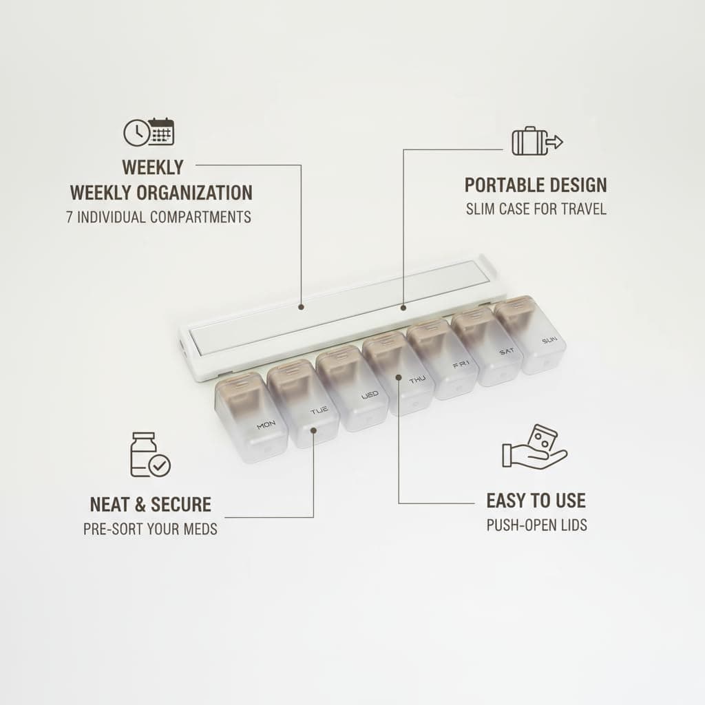 Weekly Pill Organizer Magnetic, Removable Pill Box 7 Day 1 Time a Day, Large Pill Case Travel, Week Once Daily Medication Dispenser (Transparent+Gray Cover) thumbnail 3