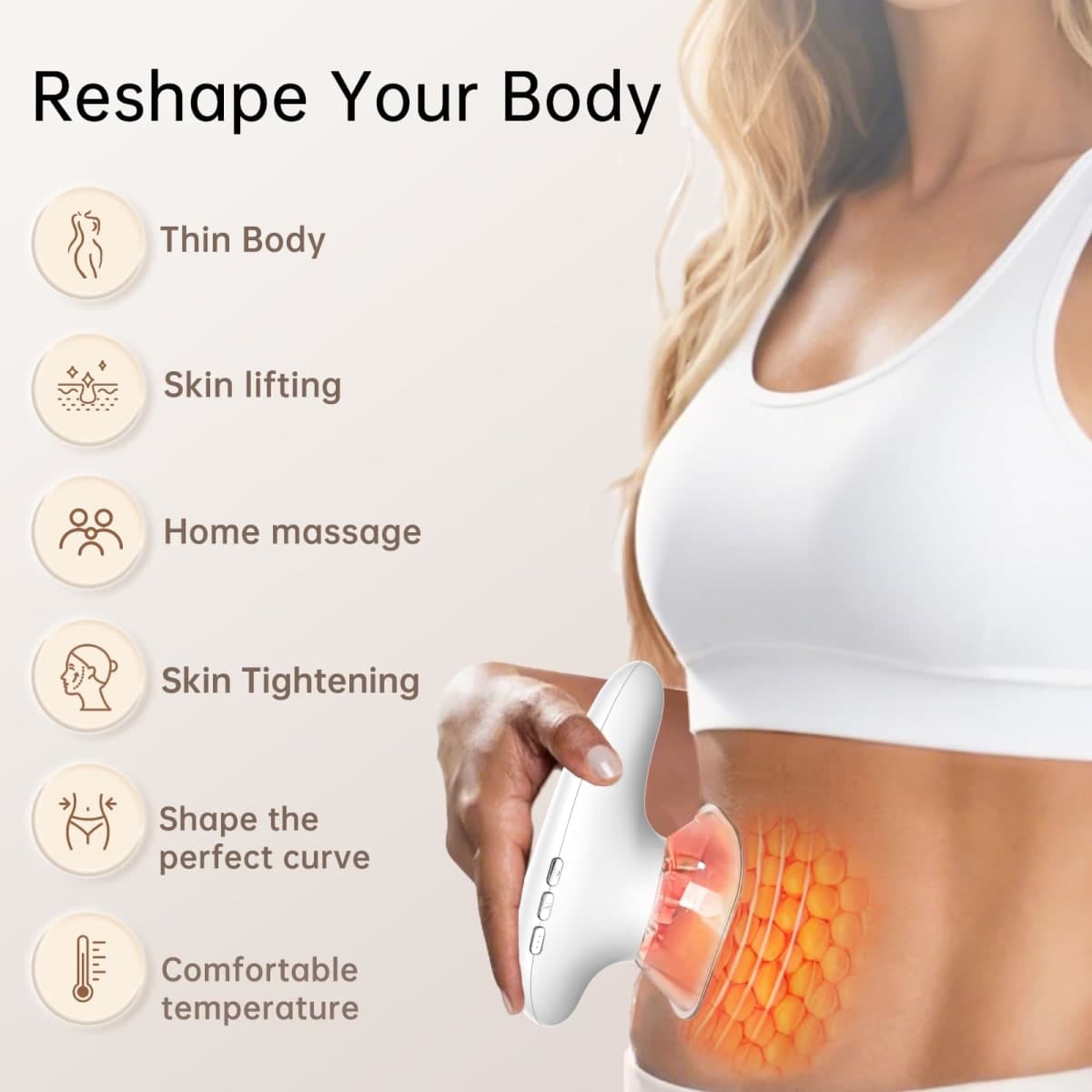 CENXIGO 4 in 1 Body Sculpting Machine-Lymphatic Drainage Massager with 4 Adjustable Functions:Heating,Cupping,Red Light & Massage for Belly, Waist, Arms, Legs and Face thumbnail 2