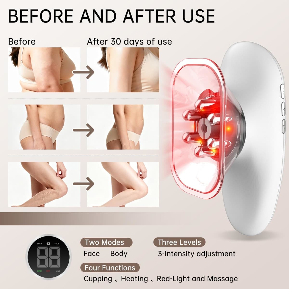 CENXIGO 4 in 1 Body Sculpting Machine-Lymphatic Drainage Massager with 4 Adjustable Functions:Heating,Cupping,Red Light & Massage for Belly, Waist, Arms, Legs and Face thumbnail 5