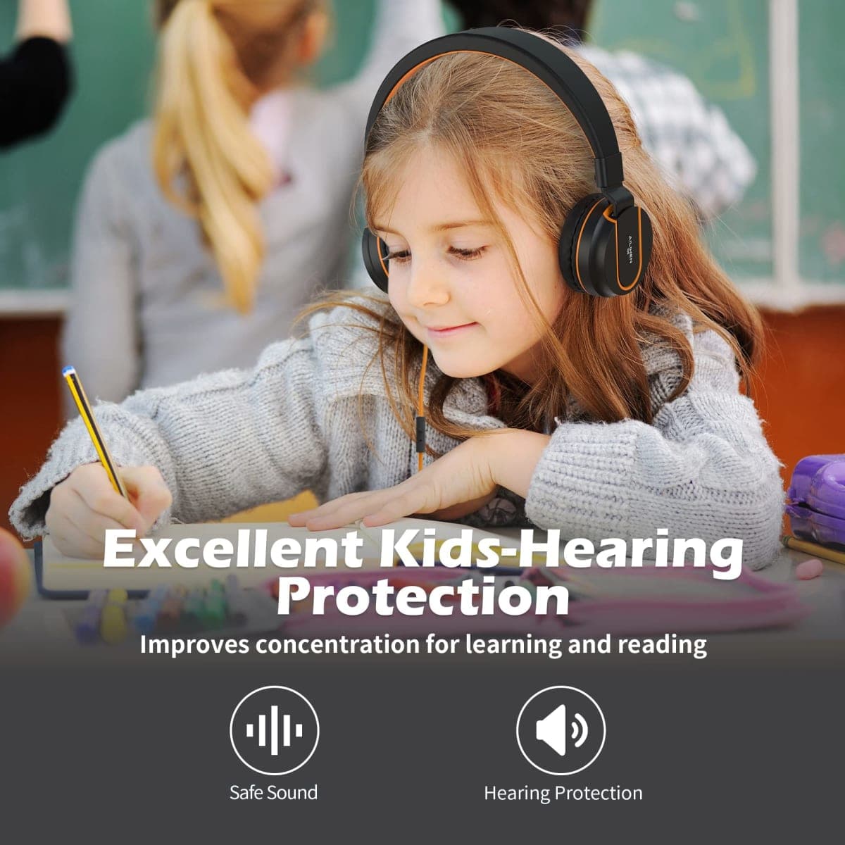 AILIHEN I35 Kid Headphones with Microphone Volume Limited 93dB Children Girls Boys Teen Lightweight Foldable Wired Headset for School Online Course Chromebook Cellphones Tablets (Black Orange) thumbnail 4