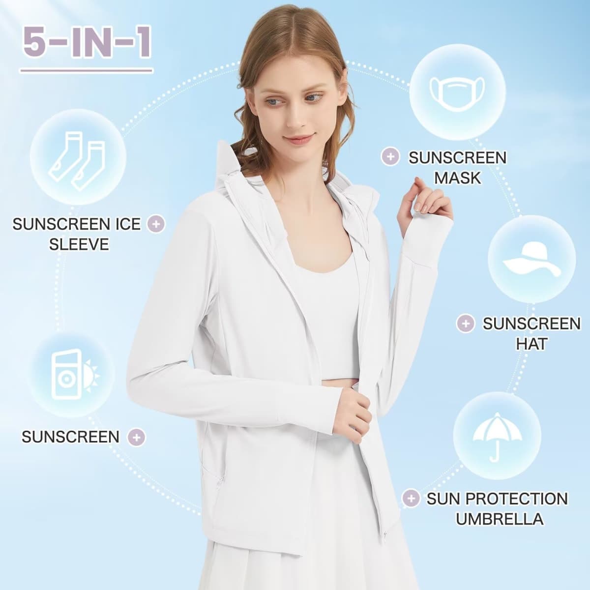 TERODACO Women's UPF 50+ Sun Protection Jacket Lightweight UV Cooling Hoodie Long Sleeve Summer Clothing for Outdoor Hiking, White, Large thumbnail 5