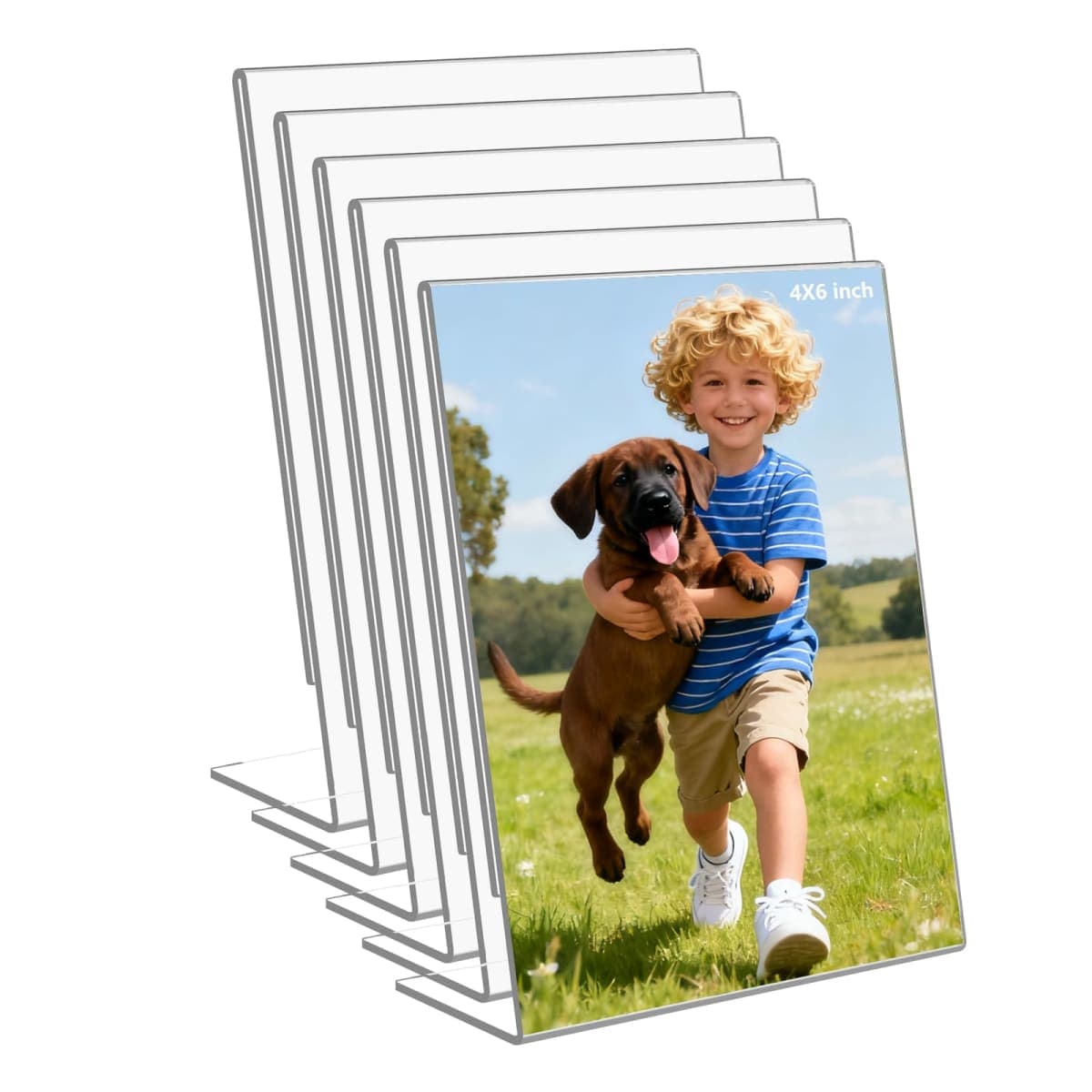 DESONAUT 6 Pack 4 x 6 Inch Clear Acrylic Self Standing Picture Frames,Clear Photo Frame Stand Tabletop Display for Home or Office Décor，Vertical — image 1